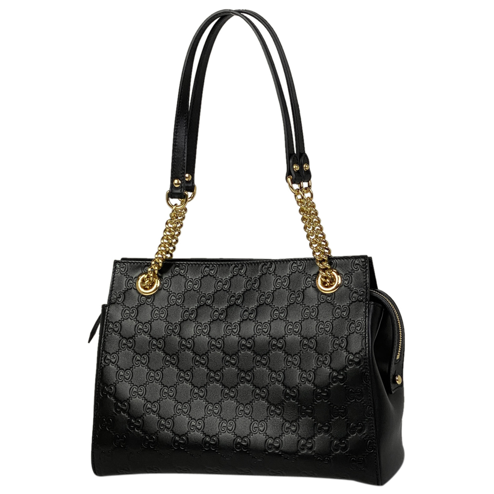 Gucci Chain Shoulder Bag Tote Bag Shima Leather Black